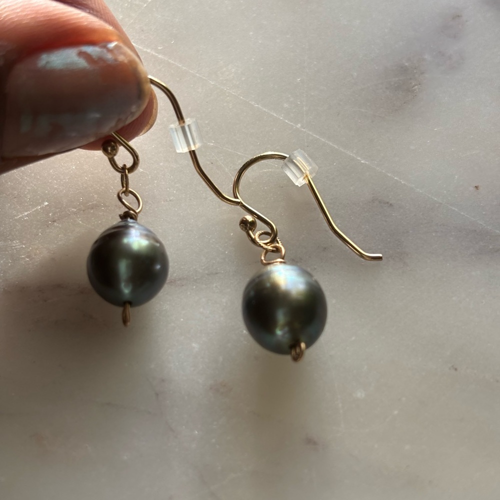 Tahitian Black Pearl Earrings on 14K Gold-Filled Wires